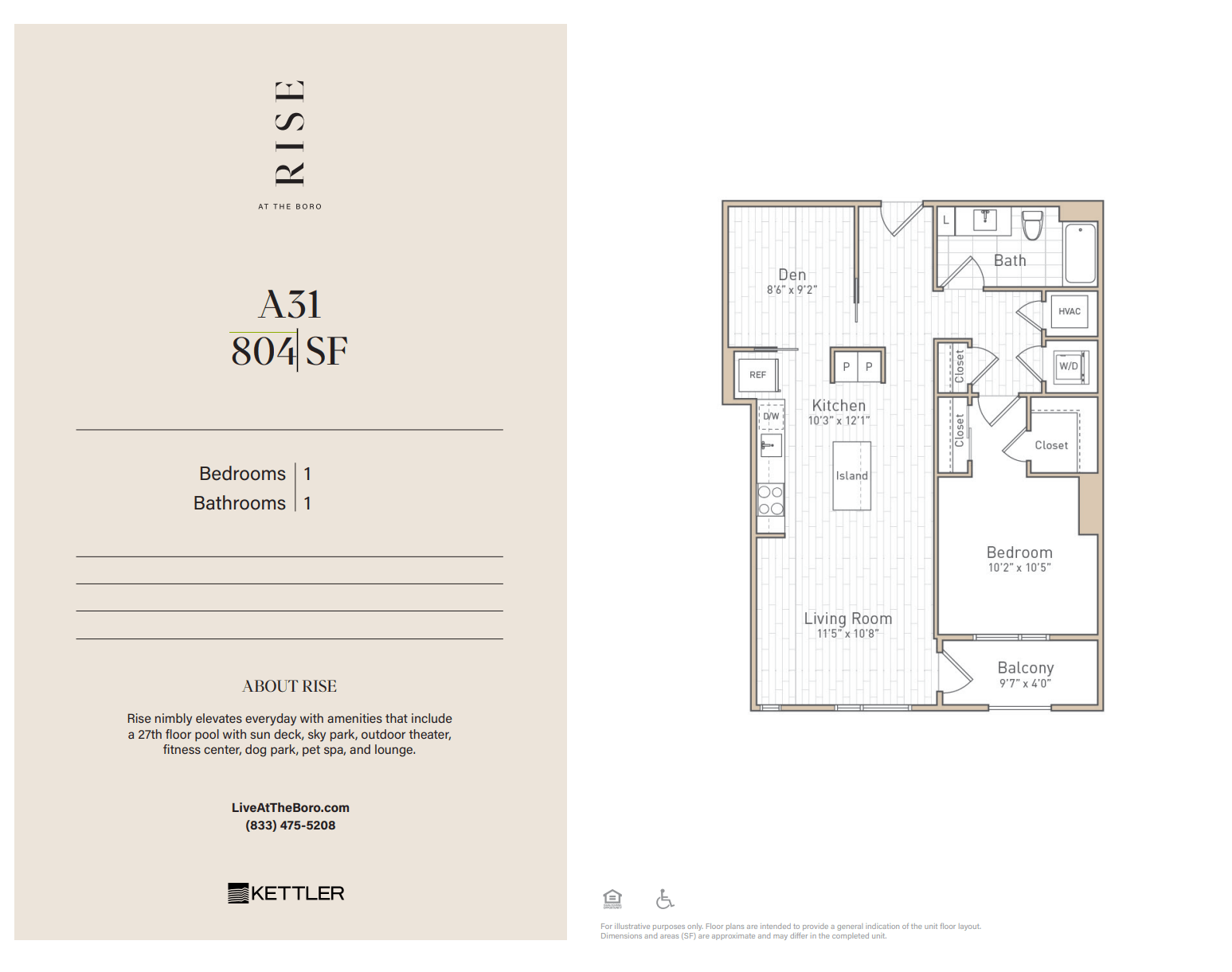 Floor plan for 1 bed, 1 bath, 804 sqft